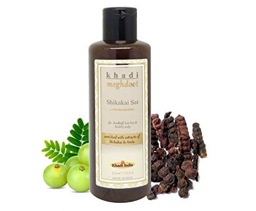 Khadi Meghdoot Ayurvedic Herbal Shikakai Shampoo Enriched With Extracts of Shikakai & Amla for Dandruff Control, Hair Loss Control, Healthy Scalp Free From Lice, 210ml, Pack of 1