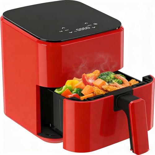 HealSmart 3.17 Qt Compact Air Fryer, 8-in-1 Digital Small AirFryer with 400°F, Nonstick Dishwasher-Safe Basket, Auto Shutoff, Overheat Protection, for Quick Healthy Meals, Red