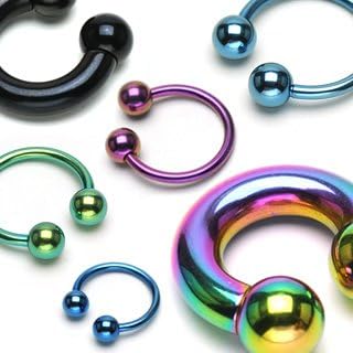 BLACK Titanium Anodized over 316L Surgical Stainless Steel Circular Horseshoe Barbell-Lip Ring-Cartilage Earring-Tragus barbells; 16GA, 5/16"Length, 3mm balls