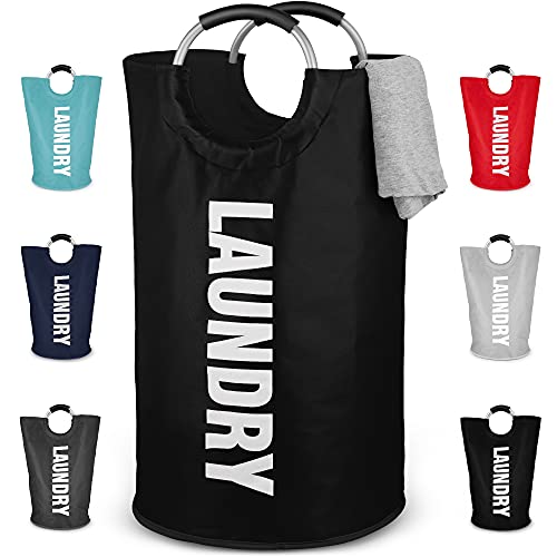 Zulay Home 82L Large Heavy Duty Laundry Basket Collapsible - Non-Slip Padded Laundry Bag With Handles - Waterproof Collapsible Laundry Baskets & Laundry Hampers For Bedroom, Dorm, Travel (Black)