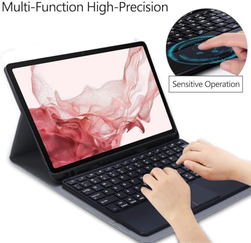 Image of HOM Tri Fold 7-Colour Backlight Detachable Wireless Bluetooth Keyboard with Trackpad /Touchpad & Tablet Cover Case for Lenovo Tab Plus 11.5 inch - Black