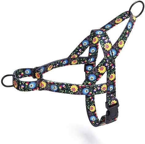 No Pull Dog Harness for Easy Walk, Floral Pattern Female Safety Nylon Training Collar for Small, Medium, and Large Dogs (M, Black)
