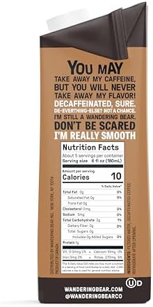 Wandering Bear Decaf Cold Brew Coffee, 32 fl oz, 6 pack - Extra Strong, Bold, Smooth, Unsweetened, Shelf-Stable, Ready to Drink, Iced Cold Brewed Coffee Drinks - Gluten Free & Vegan Decaf