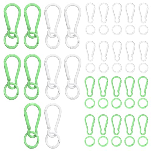 PATIKIL 30 Pcs Metal Keychain Clips Set, Small Keychain with O Ring Key Chain Hook for Rock Climbing Hiking Camping Travel Indoor Outdoor Activities, White/Green