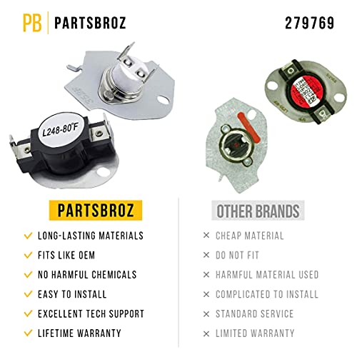 Easy To Install Thermal Cutoff 279769, 279769 Dryer Thermal Cut-Off Kit Whirlpool, 279769 Kenmore Thermal Cut Off, Ap3094224 Ps334278, 110.69822801 110.86980100 110.86873100 Lte6234Dq3 #TOP3