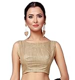 Studio Shringaar Women's Gold Brocade Sleeveless Ready Made Saree Blouse, gold-coloured, 12
