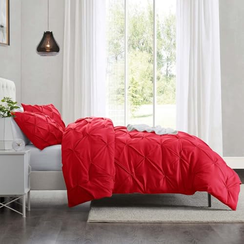 Image of Nestl California King Duvet Cover Red - Soft Double Brushed Duvet Set with Button Closure & Corner Ties, 3 Piece Luxurious Pinch Pleated Duvet Cover Set 104x98 Inches with 2 Pillow Shams