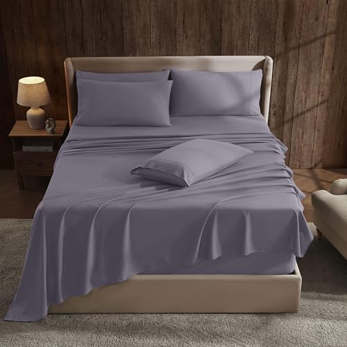 Image of Hearth & Harbor Extra Deep Pocket Sheet Sets, Luxury Soft 6 Piece Bed Sheet Set Fits Mattress 18-24 Inches - King, Grayish Purple