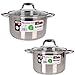 Quttin Juego de 2 Ollas New Caesar - Olla Profesional Induccion, Cocina y Horno, Cacerola Resistente y Duradera, Acero Inoxidable Antiadherente, Tapa Cristal y Asas, 22 y 26 cm