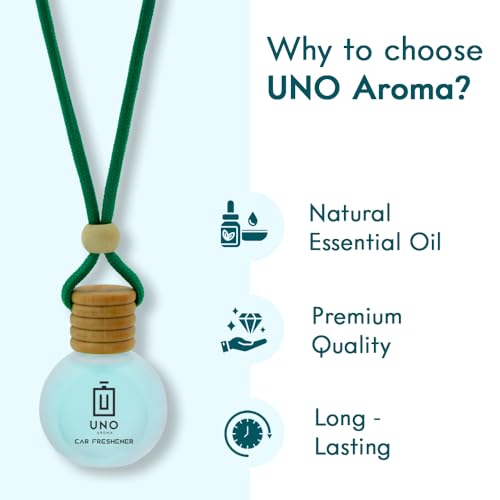 Image of UNO AROMA Mogra Car Air Freshener, 15ml, Long Lasting Hanging car perfume, Toxin-Free Oil in Glass Bottle with Wooden Diffuser, Car Accessories for fresh aroma, Last Upto-60 Days