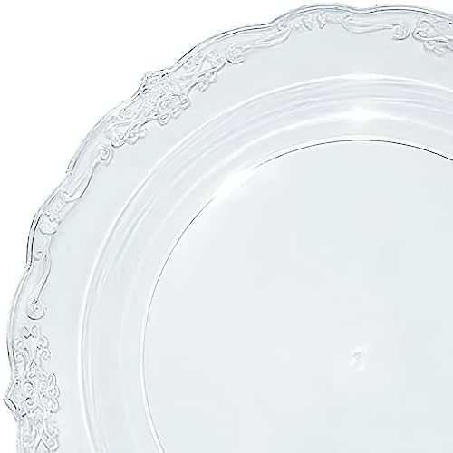 Elegant Disposable Plastic Plates 120 Pcs, Heavy Duty Fancy Round Vintage Dishes, Party Set For Wedding, Birthday & All Occasions (10" Dinner Plates, Clear) #TOP25