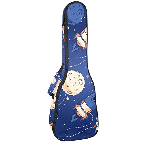 Sac ukulélé ténor et soprano imperméable à motif fusées avec bretelles de sac à dos rembourrées