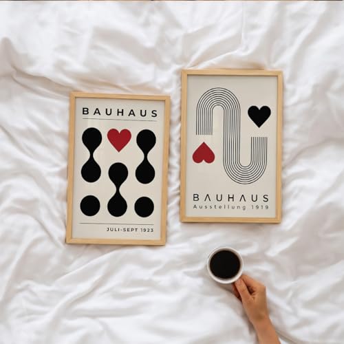 Image of Suneree Bauhaus Wall Art Set of 2 Framed Paintings | Geometric Abstract Modern Art Poster Black Red | Living Room Office Contemporary Home Decor (Art 3, 10x13 Inches)