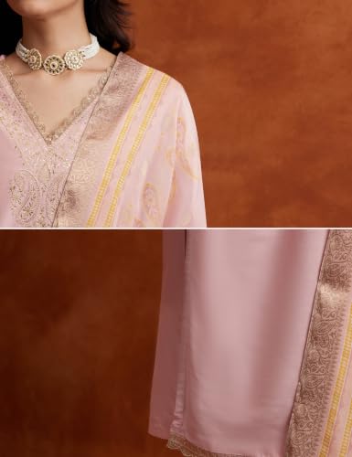 Image of Amazon Brand - Myx Women's V Neck Embroidered Kurta Set With Dupatta | Salwar Suit Set (Available In Plus Sizes)