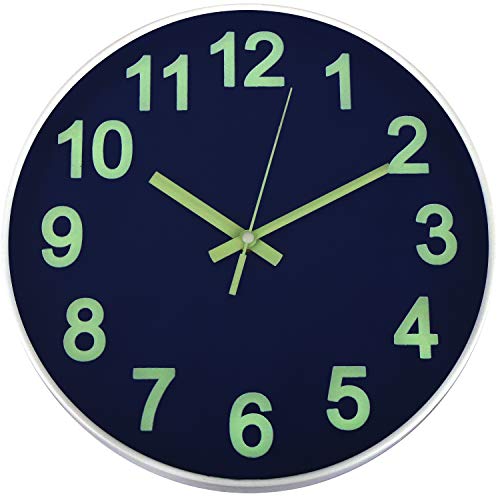 HENGDASI Wall Clock Night Light Function Sapphire Blue 12 Inch Silent Non Ticking Battery