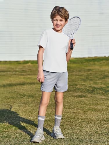 Haloumoning Jungen T-Shirt Kurzarm Rundhals Tops Kinder Sommer Einfarbig Leicht Oberteil Regular Fit Sport Tshirts Casual Basic Tees 5-14 Jahre, Weiß, 7-8 Jahre