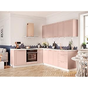 Landhaus Eckküche 210×250 cm Adele mit Rahmenfronten in Puderrosa, Weiß, Samtblau, Grau oder Coffe