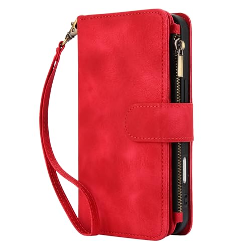 Étui à rabat iPhone et Galaxy S23 Plus rouge avec fermeture magnétique