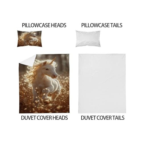 Housse de couette cheval ailé 135x200cm lit simple microfibre