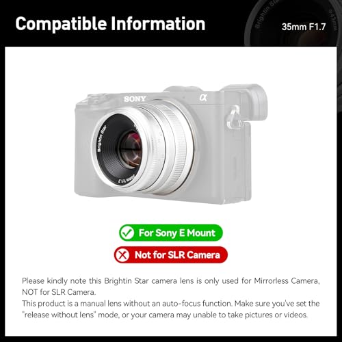 Image of Brightin Star 35mm F1.7 Large Aperture APS-C Manual Focus Prime Fixed Mirrorless Camera Lens, Fit for Sony ZV-E10, A7IV, A6400, A7II, A7SIII, A7III, A7C, A6600, A6100, A7RIV, A6000, A7RIII(Silver)