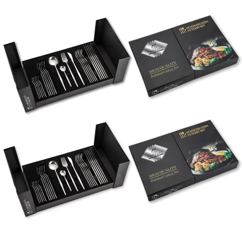 Image of Platinum Silver Silverware Set | 48-Piece Satin Finish French Style Stainless Steel Flatware | Elegant Giftable Box | Dishwasher Safe Cutlery for Home, Restaurants & Corporate Gifting
