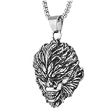 Metall: Edelstahl COOLSTEELANDBEYOND Edelstahl Herren Vintage Ape Man Kopf Anhänger Halskette mit 75cm Stahl Weizen-Kette, Hip Hop