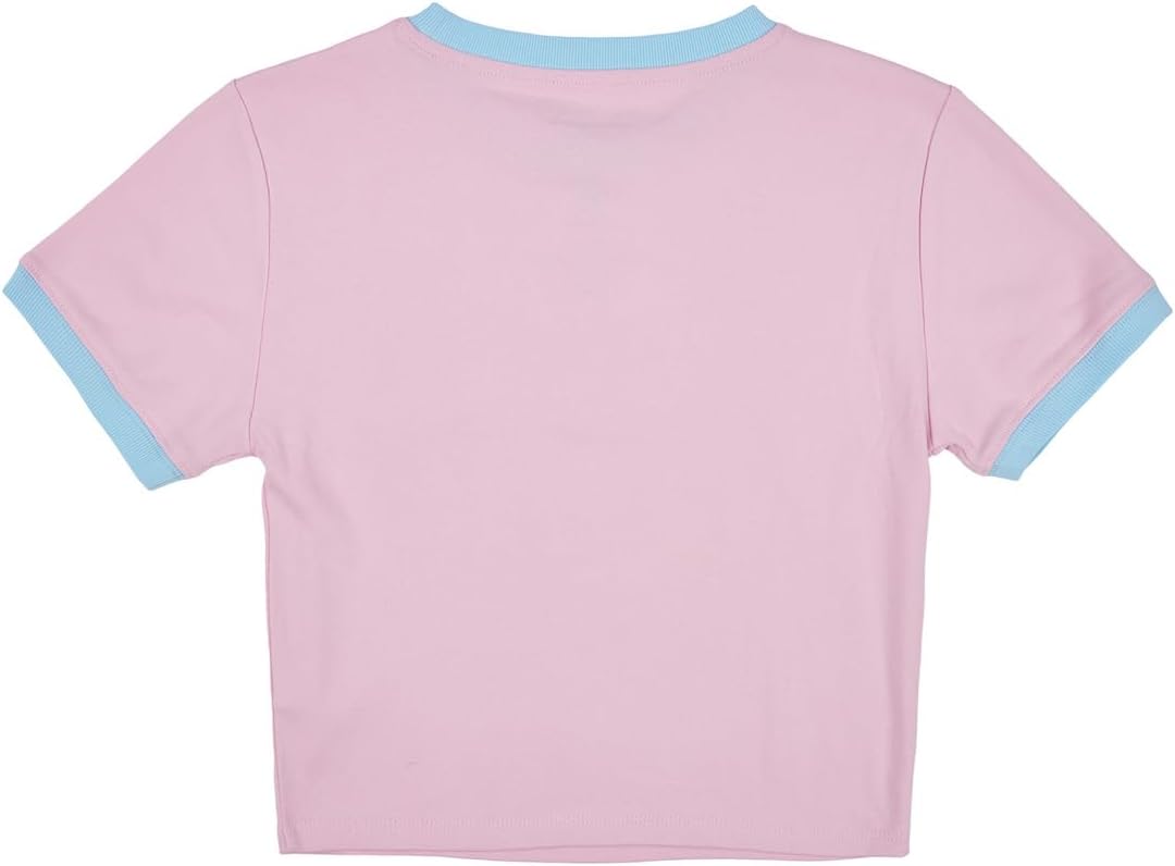 Hello Kitty & Friends Smell The Flowers Glitter Print Crew Neck Short Sleeve Pink Women's Crop TopTee - Image 6