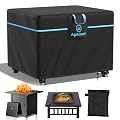 Agricasst Square Fire Pit Cover for 33-36 Inch Fire Pit, 600D Heavy Duty Fire Table Cover Waterproof Patio Firepit Cover with Air Vent, Handle, 4 Windproof Buckles, Drawstring - 36''L x 36''W x 25''H