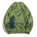 Lässige Pullover Pullover für Herren mit trendigem Dinosaurier-Cartoon für Vintage Hip Hop Streetwear (L Grün)