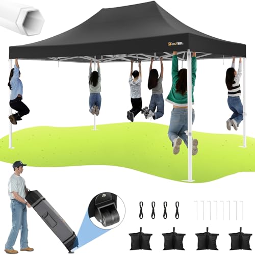 Image of HOTEEL 10x15 Heavy Duty Pop Up Canopy Tent for Parties Event Wedding Commercial Instant Canopy Portable Shelter Folding with Roller Bag, Waterproof UV Resistant, Upgraded Thick Hexagonal Legs, Black