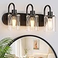 Baocuz 3-Light Bathroom Light Fixtures, Black Vanity Light Farmhouse Wall Sconces with Clear Glass Shade, Modern Bathroom Wall Lamp for Mirror Bedroom Hallway Living Room Cabinet