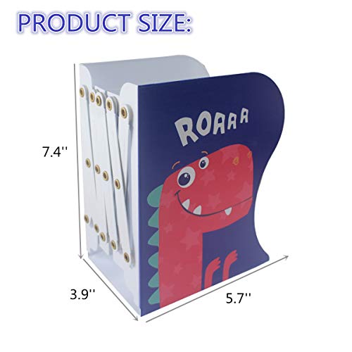 Citmage Adjustable Bookend Metal Dinosaur Pattern Bookends Non-Skid Heavy Duty Book Holder Stand Hold Books,Magazines,Cookbooks(5.7''x3.9''x7.4'') (Blue-red) - Thumbnail 3