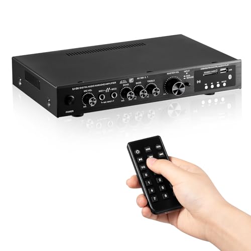 SOBATTY Bluetooth 5.1 Receptor de Amplificador Audio HiFi estéreo de 6 Canales, BT FM Radio Portátil Auto Home 12 V/220V, RMS 100W x 3 con +3x25W Mando a Distancia Audio Amplificador