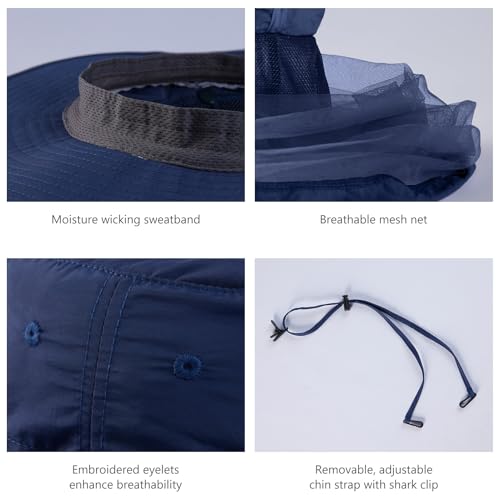 Image of BASSDASH UPF 50+ Mosquito Sun Hat with Hidden Head Net and Neck Flap for Men Women Outdoor Fishing Hiking Camping