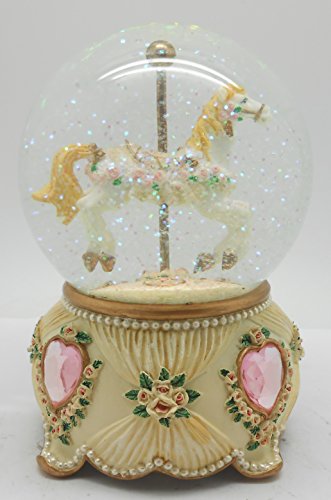 Lightahead Christmas Musical Carousel Horse 100MM Snow Globe Water Ball in Polyresin (Brown)