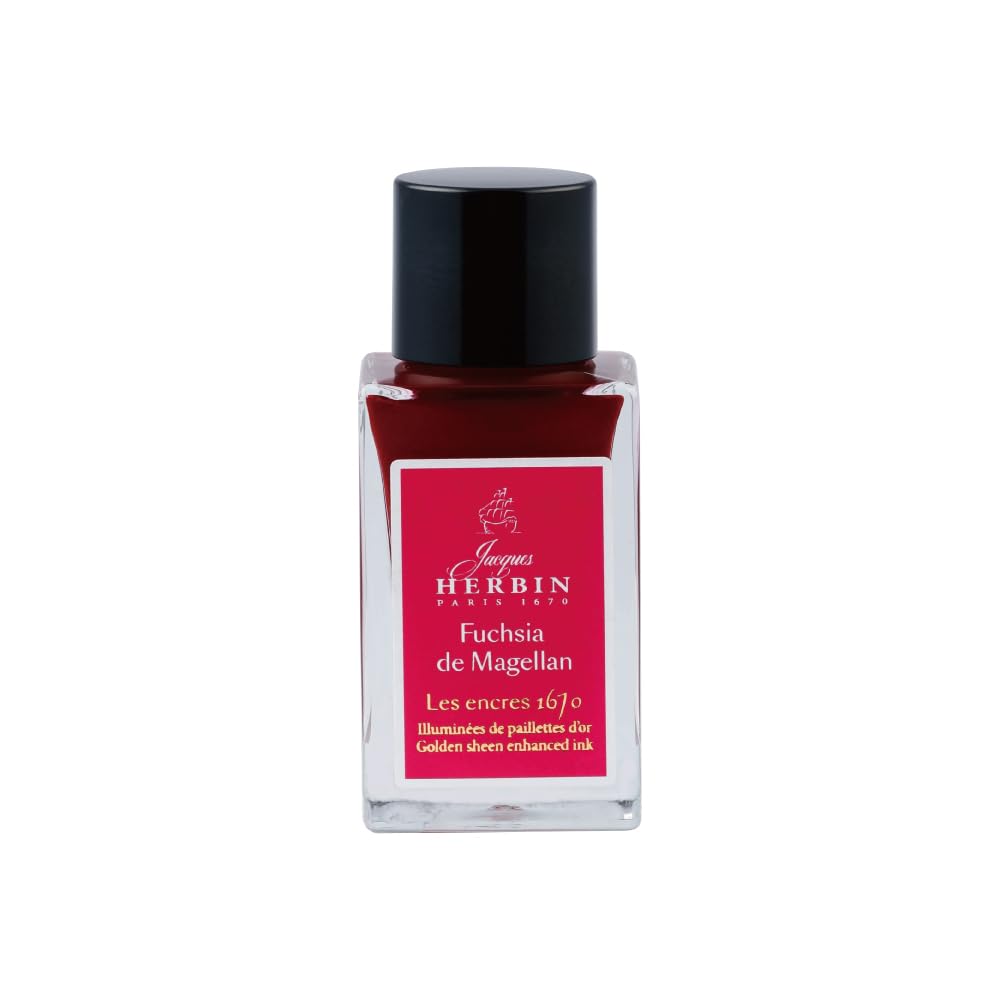 Jacques Herbin 16063JT - A Bottle of Gold Glitter Ink for Fountain Pen, Rollerball, Glass Nib and Penholder 15 ml, Fuchsia de Magellan - Calligraphy, Writing