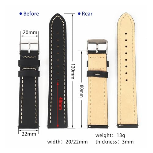 Bracelet montre interchangeable cuir véritable 22mm noir homme fixation rapide - 3