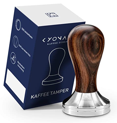 KYONANO Tasseur Café 51 mm en Acier Inoxydable 304 Alimentaire, Manche en Bois Chacate Preto, Accessoires pour café, Compatible avec Machines Expresso Delonghi, Breville, Capresso