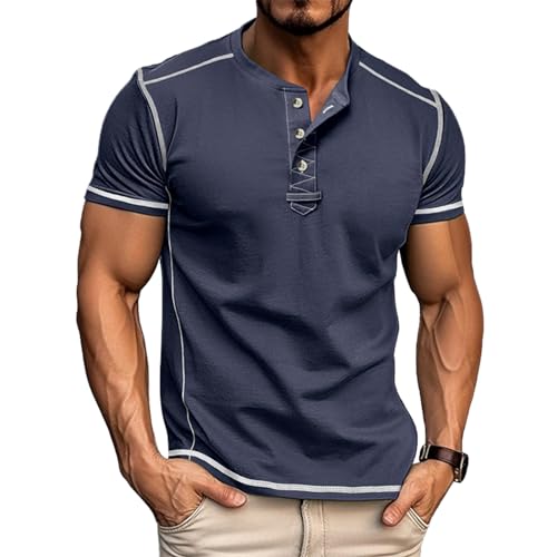 Mens Henley Shirts Short Sleeve Casual Basic Cotton Tee Summer Fashion Button T Shirts