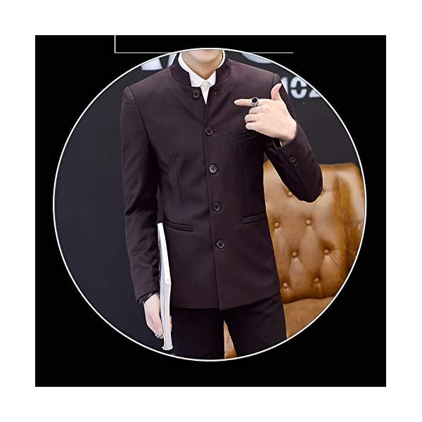 Men's Chinese Tunic Suits Mandarin Collar Formal Jacket Slim Fit Front Button Blazer Traditional Uniform Groom Dress (Wine Red, XL), Wine - Image 5