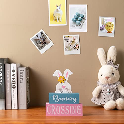 Hogardeck Easter Decorations For The Home, Hogardeck Rustic Bunny Crossing Wood Sign Three-Layer Wooden Block Signs Table Centerpiece Farmhouse Easter Bunny Decor For Mantle Tabletop Tiered Tray Party thumb #2