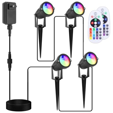 VOLISUN Christmas Spotlights Low Voltage Landscape ligths with Transformer Outdoor Uplights with 16 Color Changing Waterproof Pathway Lights for House Indoors/Yard/Path/Garden(4 Pack) Cover