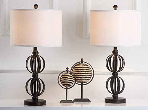 Safavieh Lighting Collection Calista Rustic Farmhouse Double Sphere Oil-Rubbed Bronze 28-Inch Bedroom Living Room Home Office Desk Nightstand Table Lamp Set Of 2 (Led Bulbs Included) #TOP4