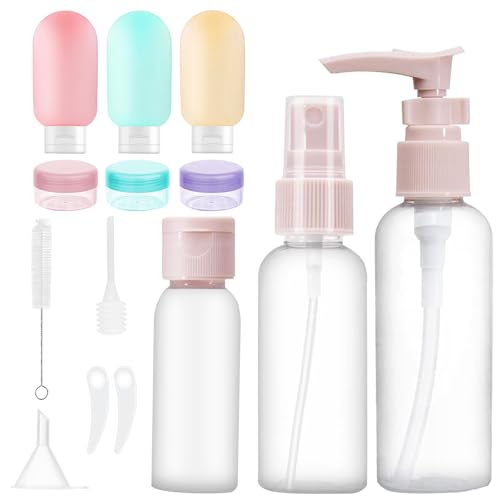 14 Pack Botellas de Viaje Conjunto, Kit de Botellas de Viaje Silicona, Apto para viajes en avión, Botes Viaje Rellenables, contenedores de viaje para artículos de tocador