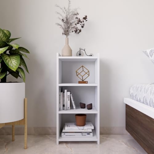 Image of ECOLINE Book Shelf for Home Library with Assembly | Laminated Engineered Wood Storage Rack for Living Room, Office, Kitchen, Bedroom (White, 3 Layer)
