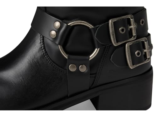 Image of Dingo Womens Blacklist Tooled Inlay Round Toe Pull On Motorcycle Casual Boots Mid Calf Mid Heel 2-3 inch