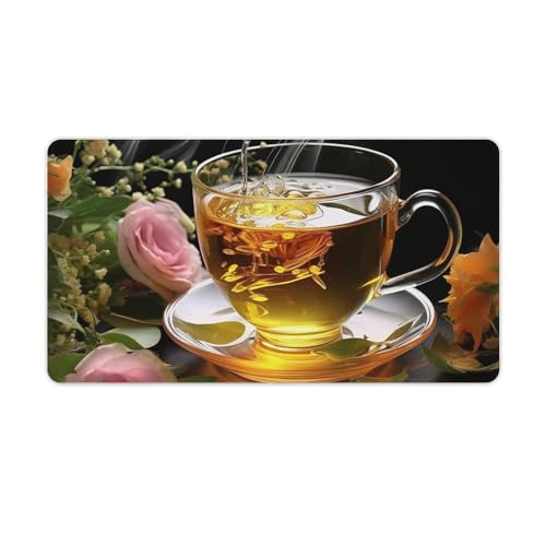 Grand tapis de souris de jeu et de bureau motif tasse de thé pour clavier et ordinateur portable
