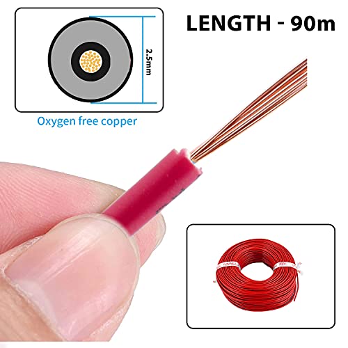 Image of MALLA Copper Wire with Triple Layer PVC Coating, Single Core Flexible Electric Cable for Domestic & Industrial Connections (2.5 mm, 90m Long, Red) (MLWC14)