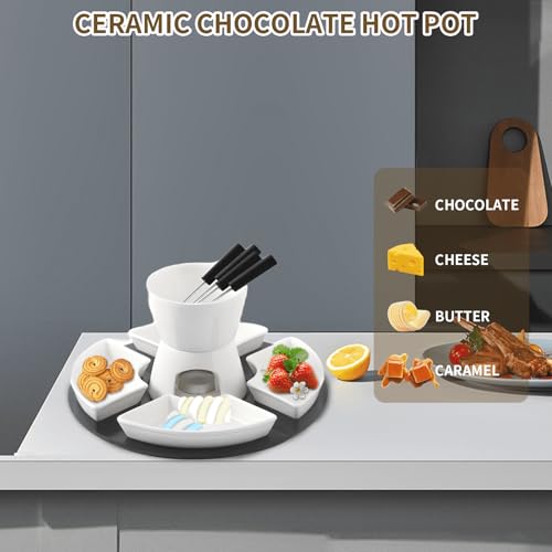 Coffret fondue chocolat céramique idée cadeau avec 4 assiettes intégrées - 8
