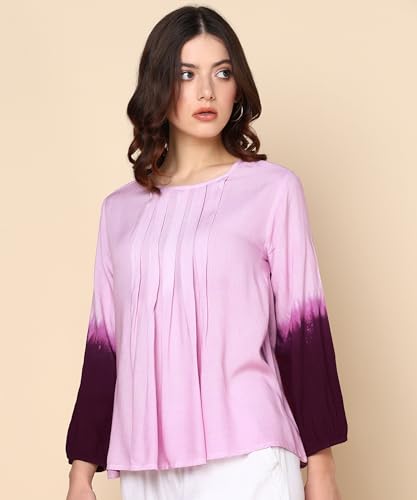 Image of Maaesa Splash Tie Dyed Pleated Top for Women